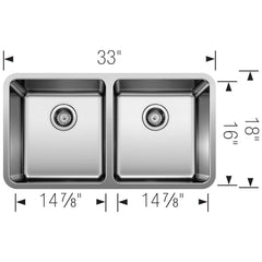 BLANCO BLANCO 442768 Formera 33 x 18 in. No Hole Stainless Steel Double Bowl Undermount Kitchen Sink