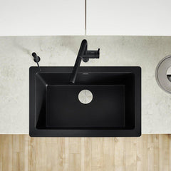 BLANCO BLANCO 526545 Vintera 29-13/16 x 19 in. No Hole Granite Composite Single Bowl Farmhouse Kitchen Sink in Coal Black