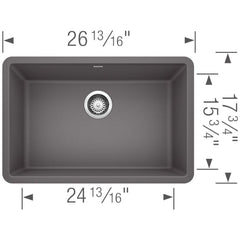 BLANCO BLANCO 522427 Precis 26-13/16 x 17-3/4 in. No Hole Composite Single Bowl Undermount Kitchen Sink in Cinder