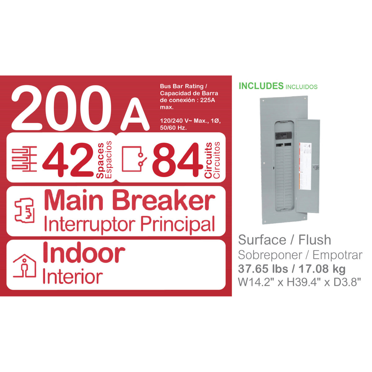 SCHNEIDER ELECTRIC Square D HOM4284M200PC Load Center 200 Amp 42-Space 84-Circuit NEMA 1