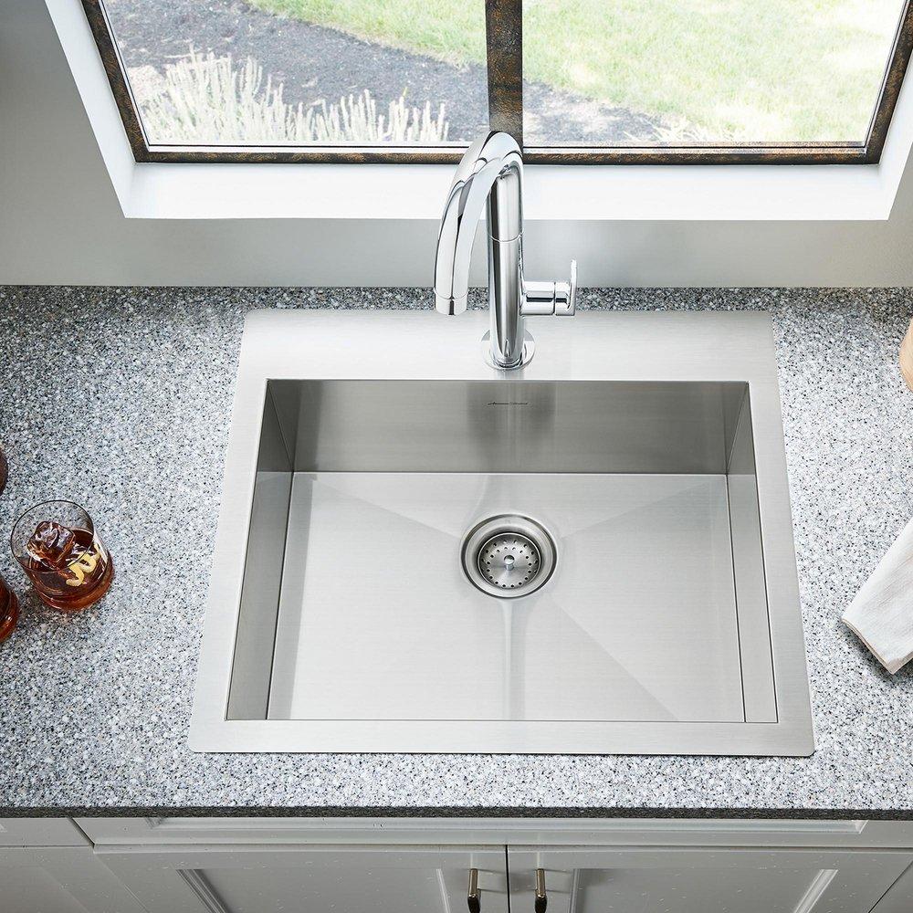 AMERICAN STANDARD American Standard 18SB.9252211.075 Edgewater 25 x 22 in. 1 Hole Stainless Steel Single Bowl Drop-in/Undermount Kitchen Sink - Drain Included