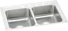 ELKAY Elkay LR33214 Lustertone Classic Stainless Steel 33 x 21-1/4 x 7-7/8 4-Hole Equal Double Bowl Drop-In Sink