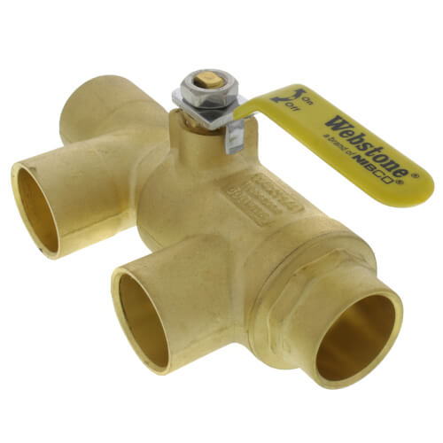 WEBSTONE Webstone 58655 1-1/4 x 1-1/4 Pro-Pal Full Port Brass Ball Valve w/ Reversible Handle, Primary/Secondary Loop Purge Tee (600 WOG)