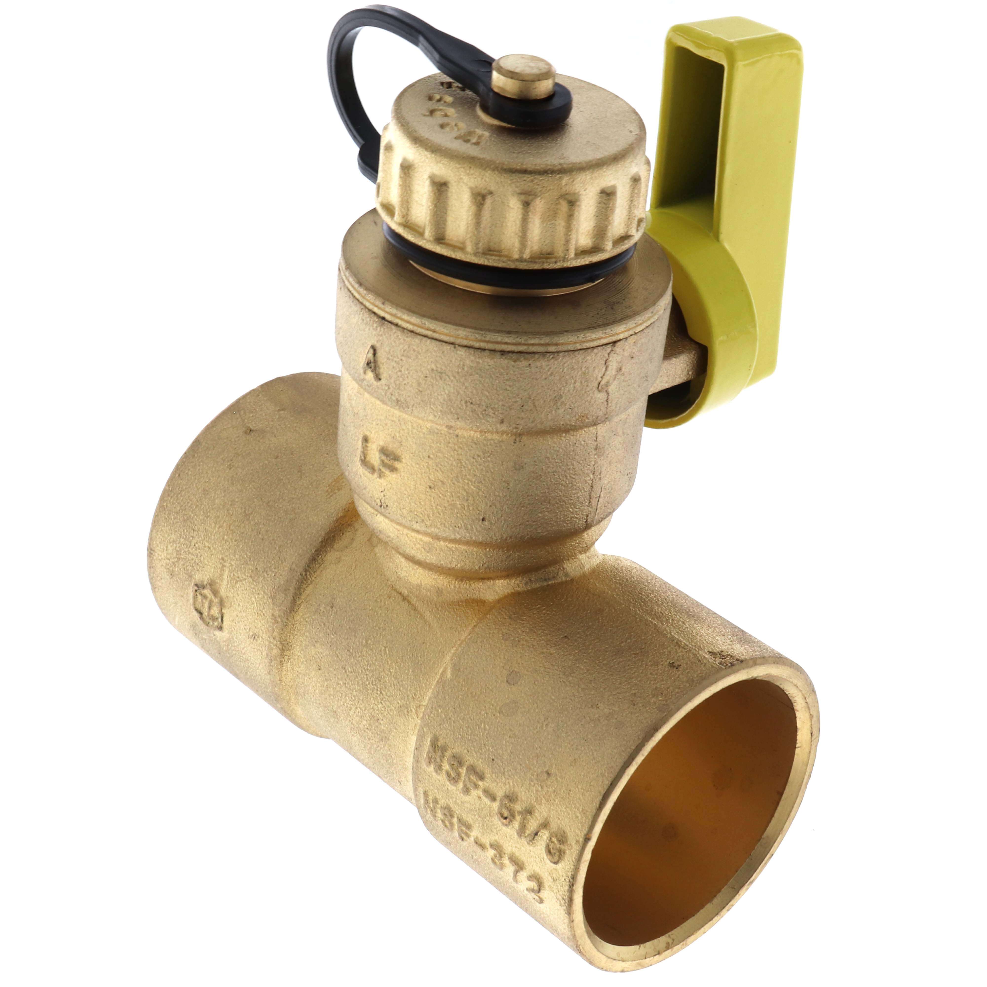 WEBSTONE Webstone H-50675W 1-1/4 SWT Lead-Free Pro-Pal T-Drain, Full Port Forged Brass Fitting, w/ Hi-Flow Hose Drain