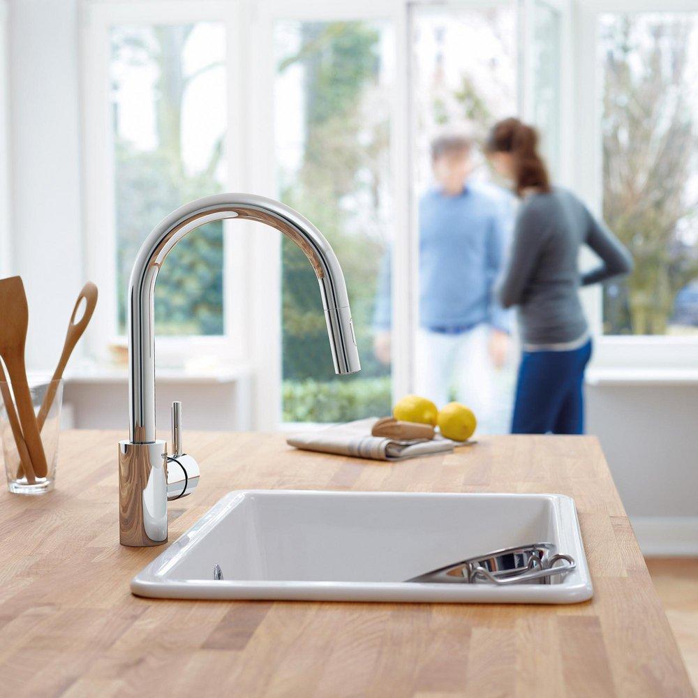 GROHE GROHE 3134910E Concetto Single Handle Pull Out Kitchen Faucet Starlight Chrome