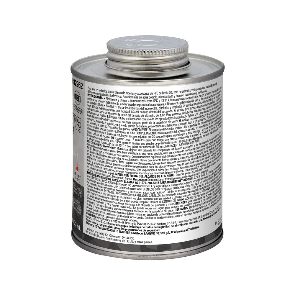 OATEY Oatey 32262 Heavy Duty Viscosity Medium Set PVC Cement, 16 oz Container, Gray