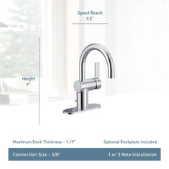 MOEN Moen 6221BG Cia Single Handle Monoblock Bathroom Sink Faucet in Brushed Gold
