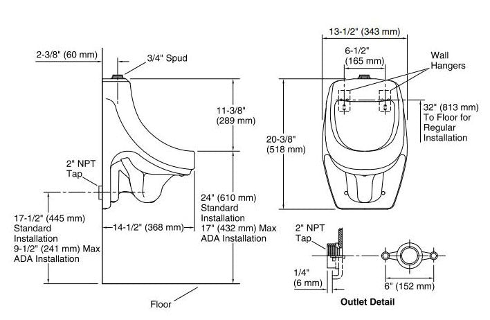 KOHLER Kohler 5016-ET-0 Dexter™ 1 gpf Siphon Jet Urinal in White