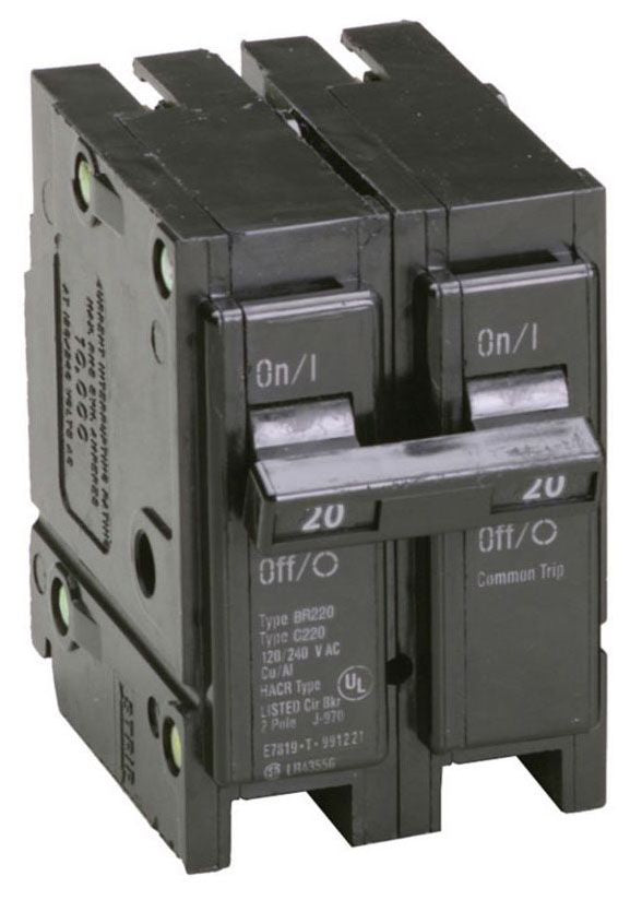 EATON EATON BR220 Type BR Plug-On Circuit Breaker, 240 VAC, 20 Amp, 10 kAIC, 2-Pole