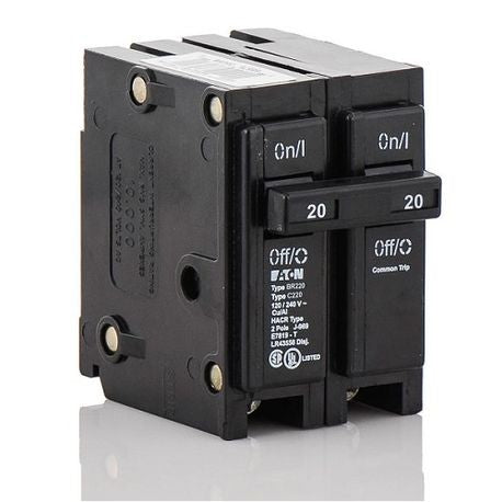 EATON EATON BR220 Type BR Plug-On Circuit Breaker, 240 VAC, 20 Amp, 10 kAIC, 2-Pole