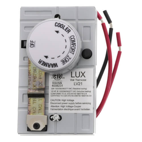 LUX Lux LV21-005 Single or Double Pole 4-Wire Line Voltage Heating Thermostat