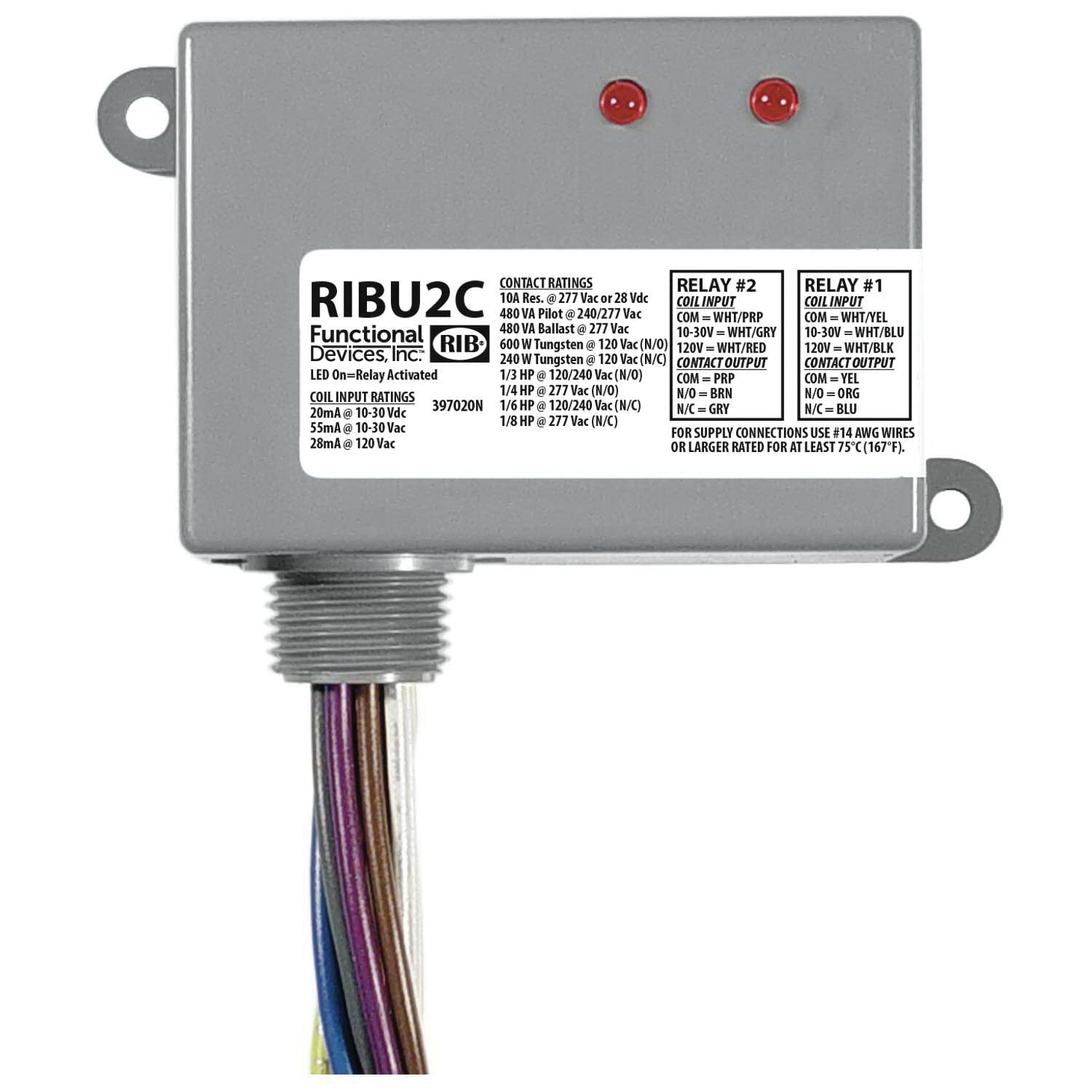 FUNCTIONAL DEVICES Functional Devices RIBU2C Enclosed Pilot Relays 10A SPDT with 10-30V AC/DC/120V AC Coil