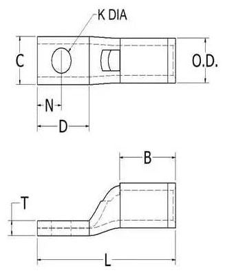 BURNDY Burndy YA8CLNT6 8 AWG CU One Hole #6 Standard Barrel Inspection Window Narrow Tongue Internal Chamfer Tin Plated UL/CSA 90C Up to 35kV RED Color Code 49 Die Index
