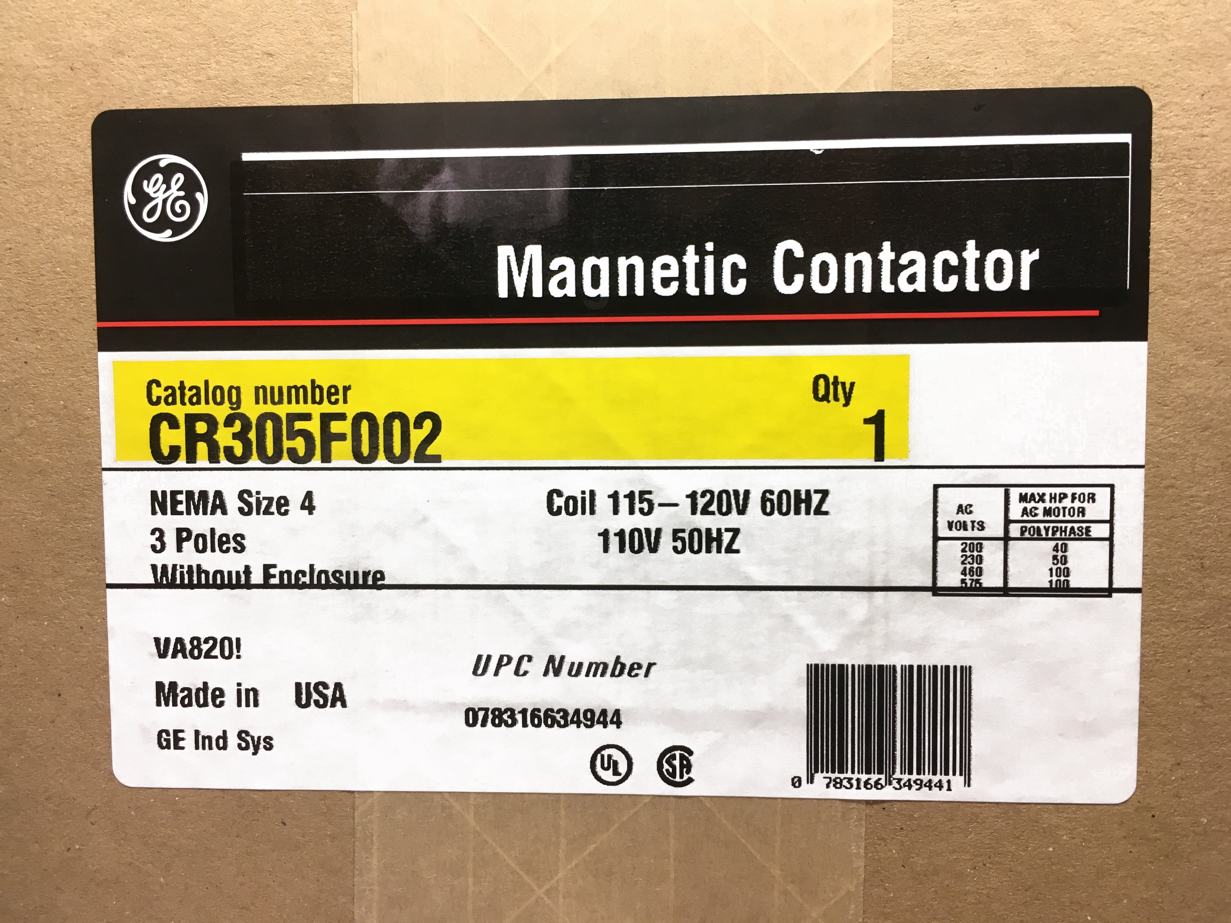 GENERAL ELECTRIC GENERAL ELECTRIC CR305F002 GED CONTACTOR 135 AMP (EA) REPLACEMENT MPN