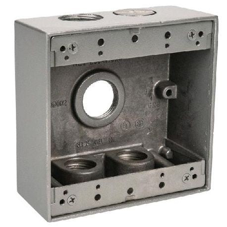 RED DOT Red Dot 2IH5-1 Two Gang Universal Weatherproof Box, 31 Cubic Inches, Hub Size 1/2 Inch, 5 Outlets with 2 on Top and Bottom and 1 on Back