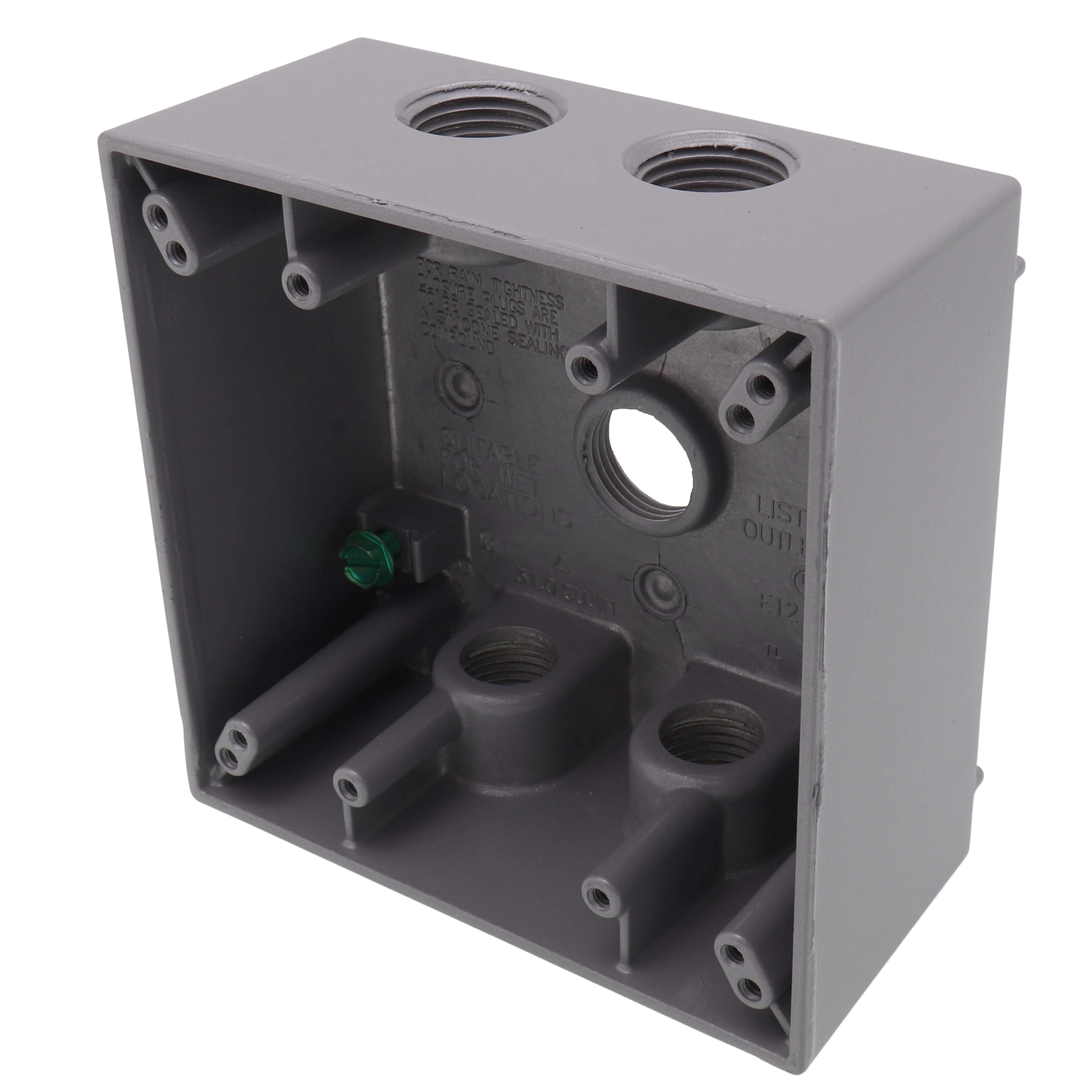 RED DOT Red Dot 2IH5-1 Two Gang Universal Weatherproof Box, 31 Cubic Inches, Hub Size 1/2 Inch, 5 Outlets with 2 on Top and Bottom and 1 on Back