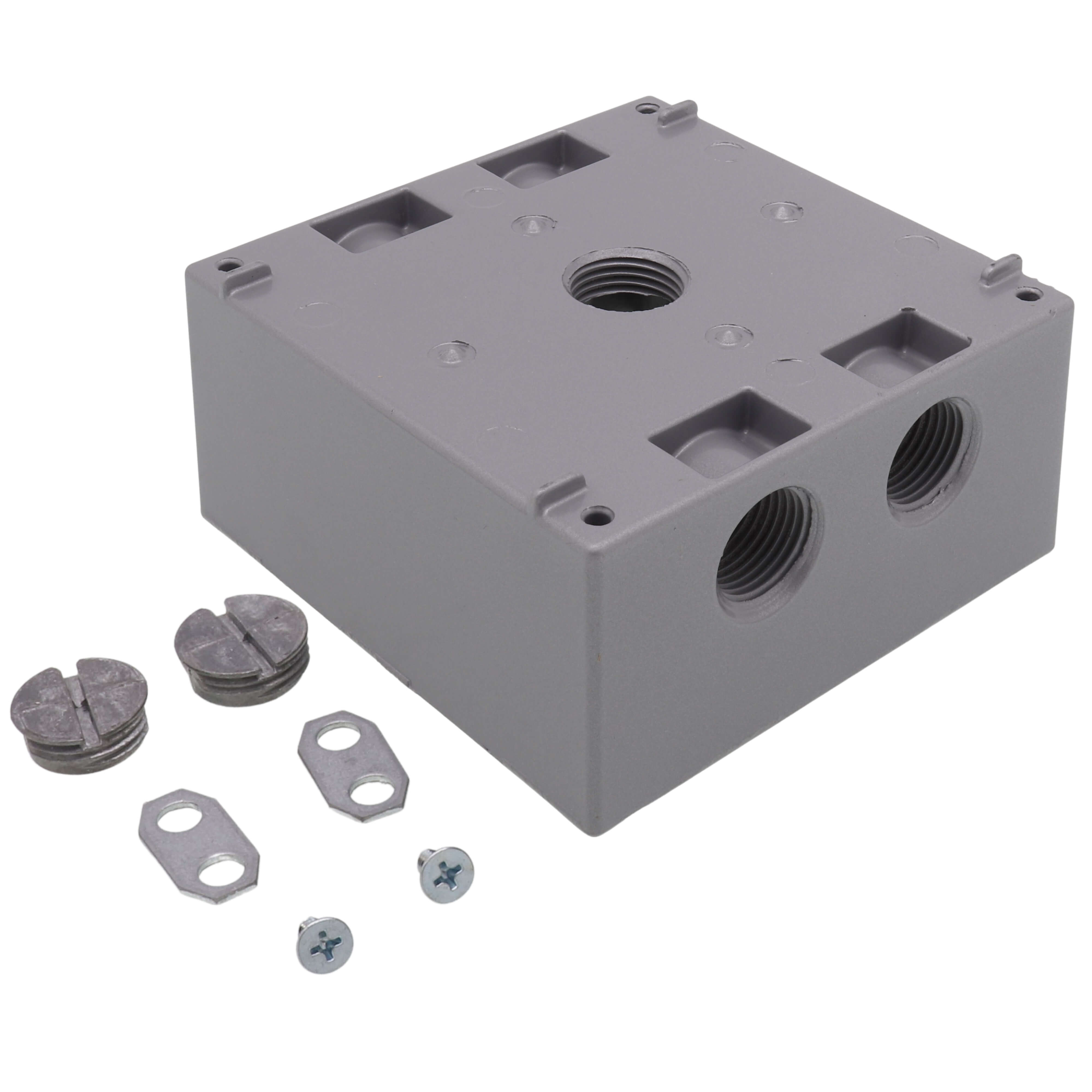 RED DOT Red Dot 2IH5-1 Two Gang Universal Weatherproof Box, 31 Cubic Inches, Hub Size 1/2 Inch, 5 Outlets with 2 on Top and Bottom and 1 on Back