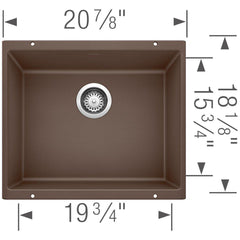 BLANCO BLANCO 515652 Precis 20-87/100 x 18-11/100 in. No Hole Composite Single Bowl Undermount Kitchen Sink in Cafe Brown