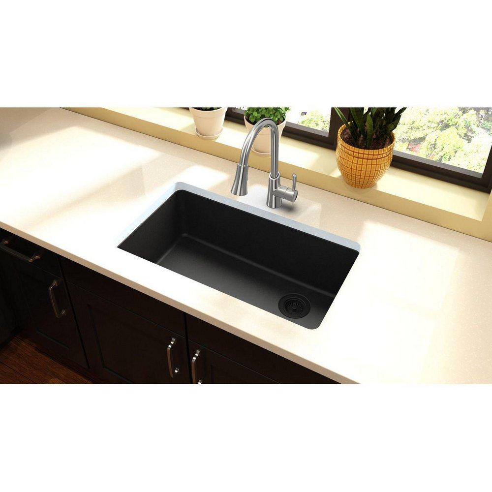 ELKAY Elkay ELGU13322BK0 Quartz Classic 33 x 18-3/4 x 9-1/2 Single Bowl Undermount Sink Black