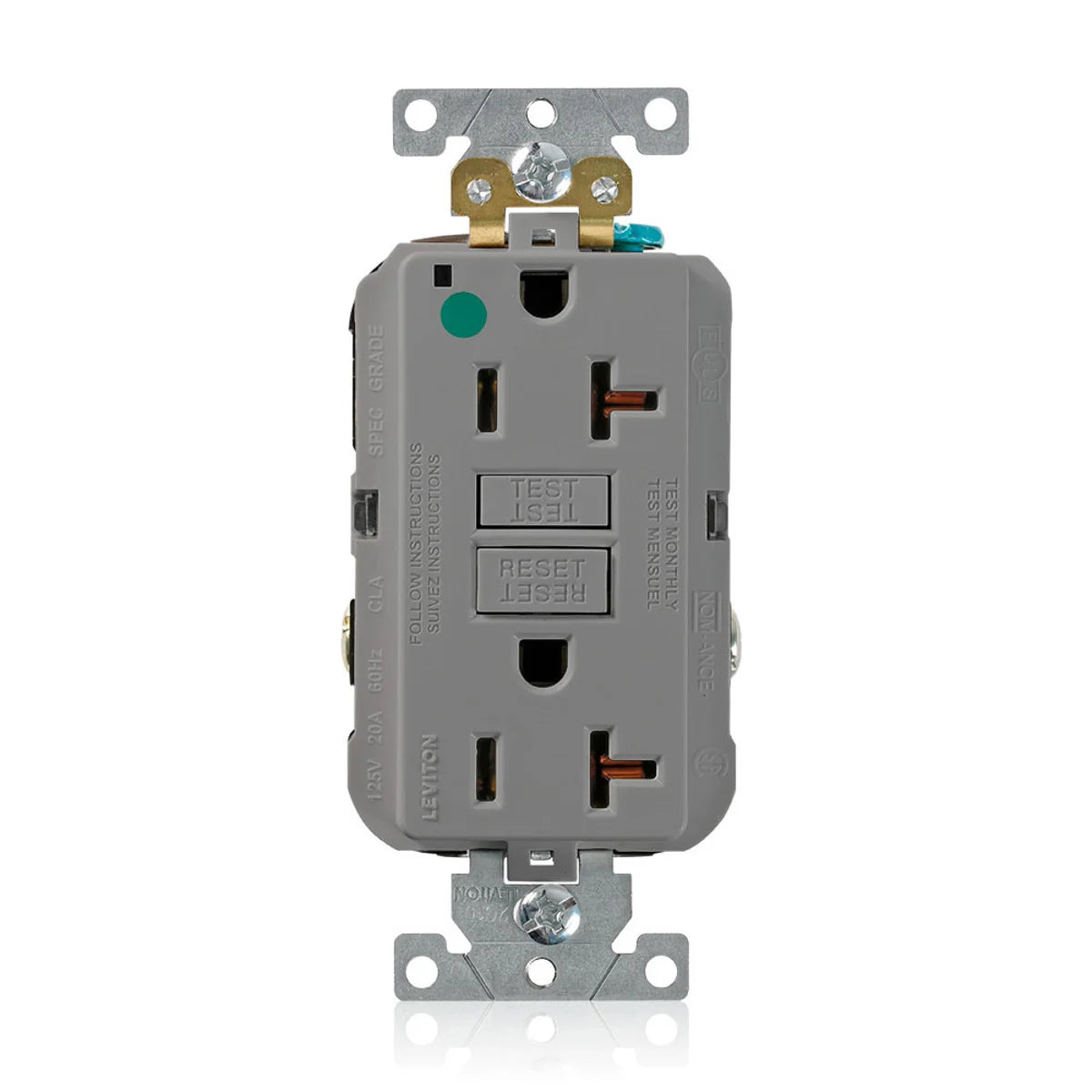 LEVITON Leviton GFNT2-HGG SmartlockPro Slim Self-Test GFCI Receptacle 20 Amp 125 Volt NEMA 5-20R