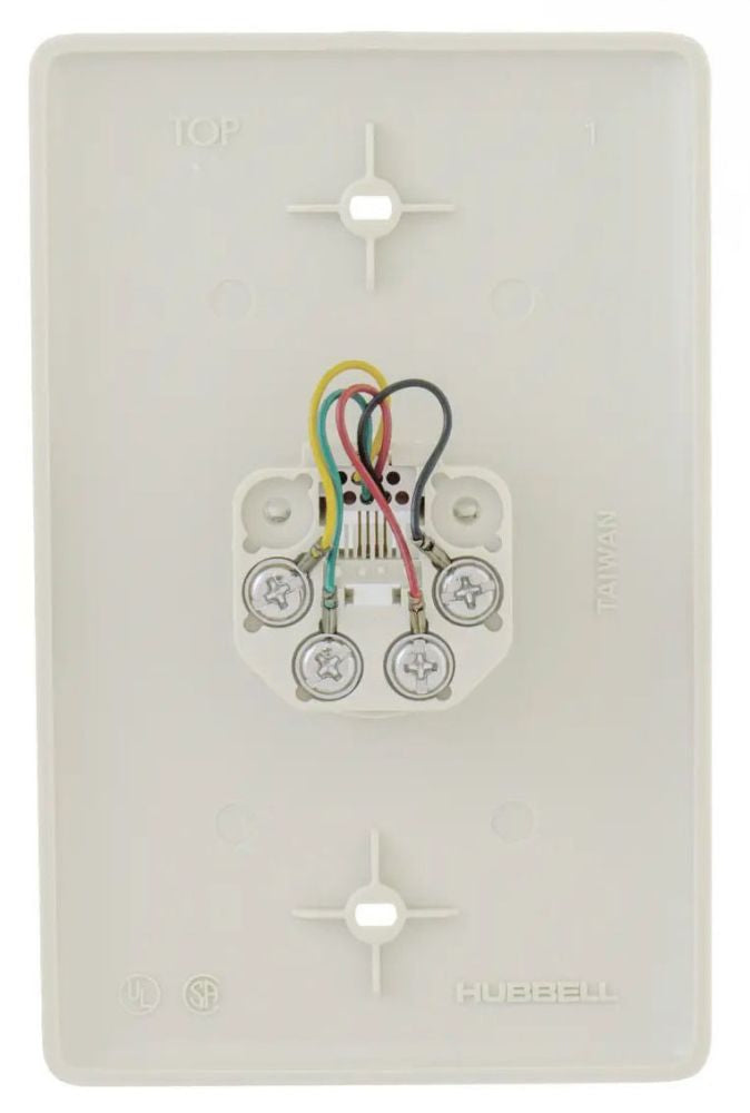 HUBBELL Hubbell NS735W Plate, Data Communication Molded-In, 4-Conductor RJ11 Jack, 10 Pack