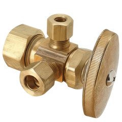 BrassCraft CR1900RXR1 Lead-Free Brass Dual Outlet Angle Stop, 1/2 inch x 3/8 inch OD x 1/4 inch OD, Compression x Compression x Compression