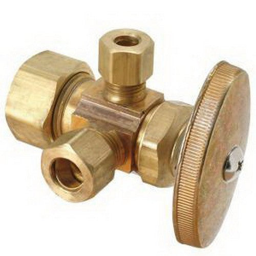 BRASSCRAFT BrassCraft CR1900RXR1 Lead-Free Brass Dual Outlet Angle Stop, 1/2 inch x 3/8 inch OD x 1/4 inch OD, Compression x Compression x Compression