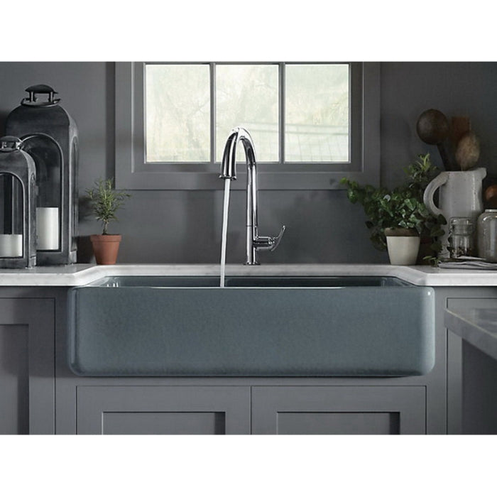 KOHLER Kohler K-6427-0 Whitehaven Cast Iron Undermount Kitchen Sink With Tall Apron, 35-11/16 Inch x 21-9/16 Inch, White