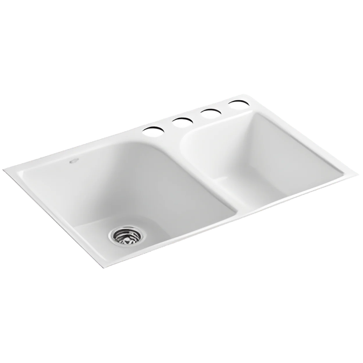 KOHLER Kohler K-5931-4U-0 Executive Chef Enameled Cast Iron 4-Hole Double-Bowl Offset Large/Medium Rectangular Undermount Kitchen Sink