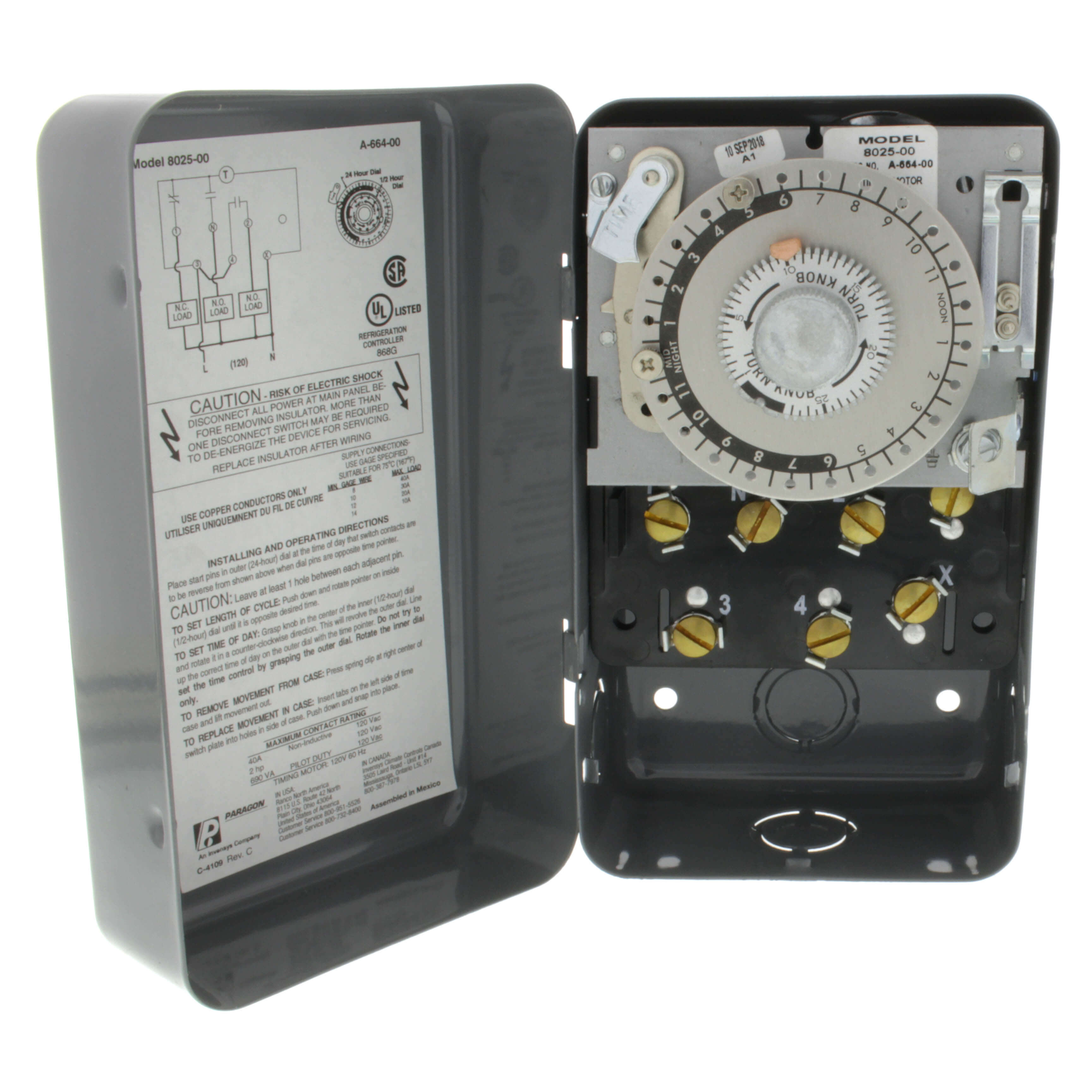 ROBERTSHAW ROBERTSHAW 8025-00 120V 24 Hour Electromechanical Time Control W/Nema 1 Enclosure Up To 12 On/Off Programs Per Day Adjustable From 60 Seconds To 27-1/2 Minutes 7004-701
