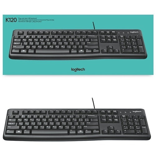 LOGITECH Logitech K120 Full-Size Wired Membrane Keyboard for PC, Black
