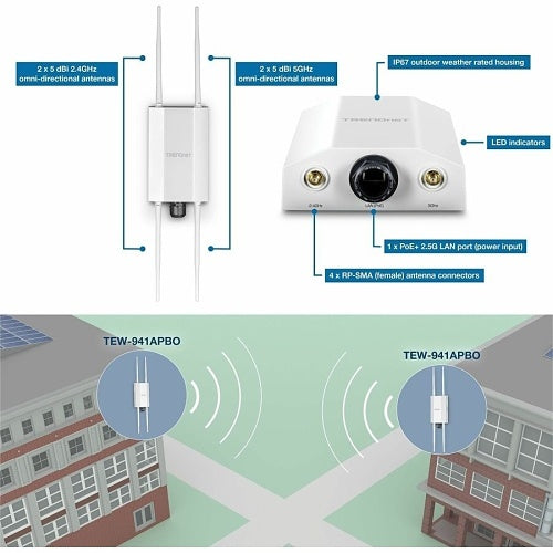 TRENDNET TRENDnet TEW-941APBO Outdoor Wif-Fi 5 dBi PoE+ Omni-Directional Access Point