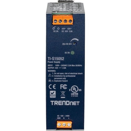 TRENDNET TRENDnet TI-S15052 AC to DC DIN-Rail Power Supply with PFC Function, 52VDC at 2.89A