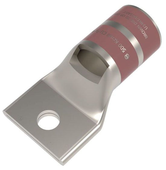 BURNDY BURNDY YA34L6 500 kcmil CU, One Hole, 1/2 Stud Size, Standard Barrel, Inspection Window, Internal Chamfer, Tin Plated, UL/CSA 90? Up to 35kV, BROWN Color Code, 20 or 299 Die Index