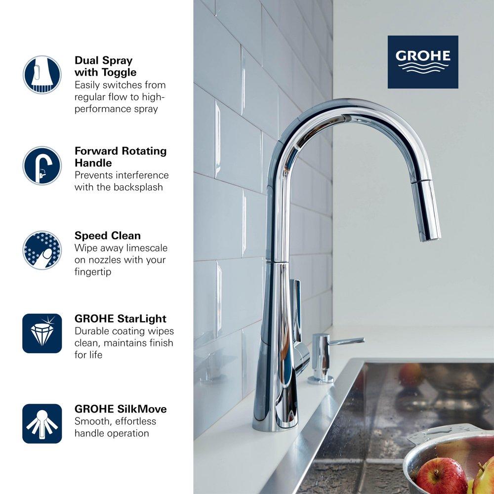GROHE Grohe 32226003 Zedra Single Handle Pull Down Kitchen Faucet 1.75 GPM