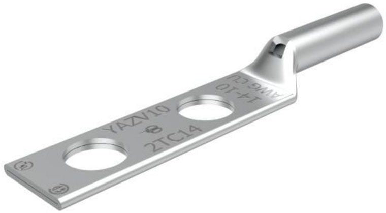 BURNDY Burndy YAZV102TC14 14-10 AWG CU, Two Hole, 1/4 Stud Size, 5/8 Hole Spacing, Long Barrel, Inspection Window Internal Chamfer, Tin Plated, UL/CSA, 90C, Up to 35kV