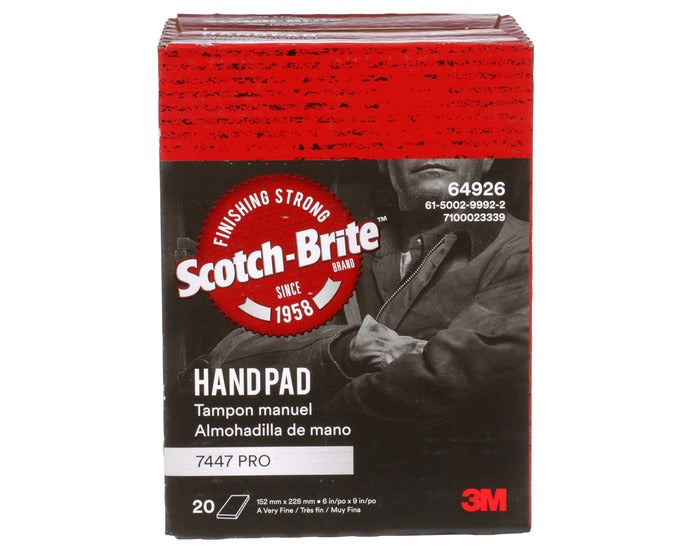 3M 3M 7100023339 Scotch-Brite 7447 Pro Hand Pad Very Fine Aluminum Oxide (6 in x 9 in, 20 per carton, 3 cartons per case) 3MA048011-64926