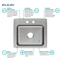 ELKAY Elkay PSR22192 Celebrity Stainless Steel 22 x 19-1/2 in. 2 Hole Drop-In Sink