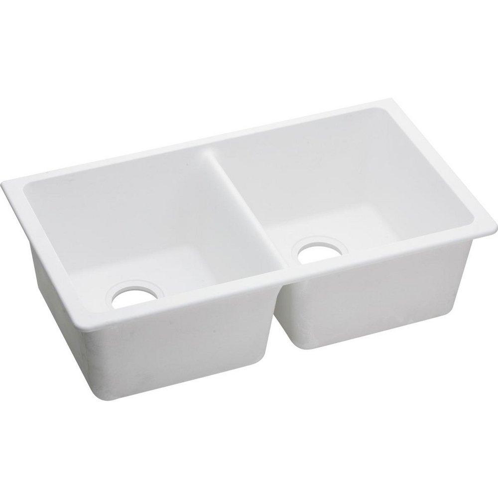 ELKAY Elkay ELGU3322WH0 Quartz Classic 33 x 18-1/2 No Hole Composite Double Bowl Undermount Sink