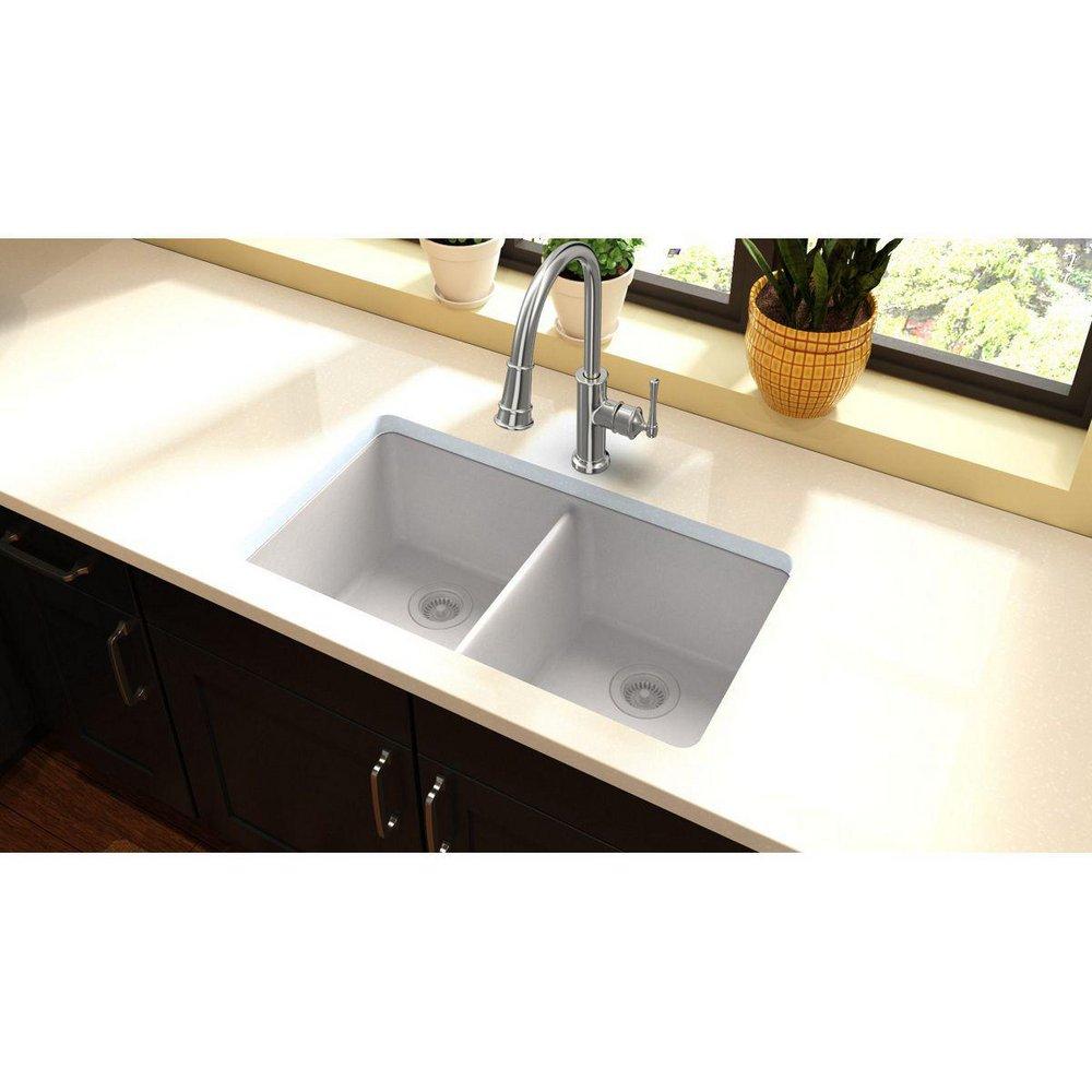 ELKAY Elkay ELGU3322WH0 Quartz Classic 33 x 18-1/2 No Hole Composite Double Bowl Undermount Sink