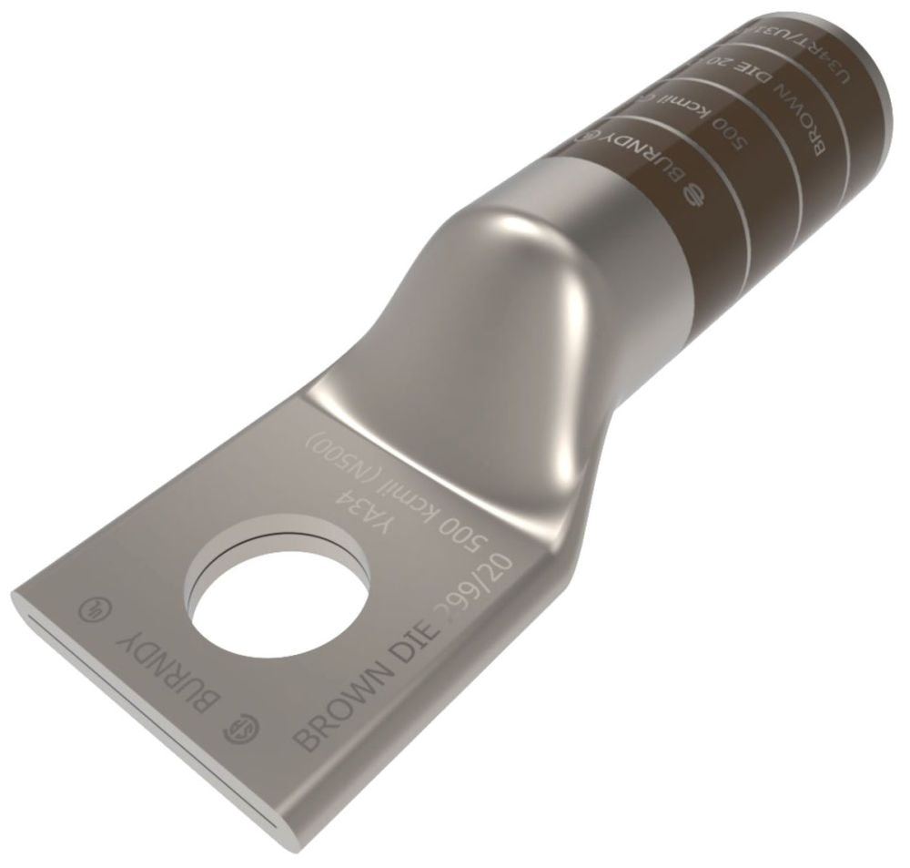 BURNDY BURNDY YA34 500 kcmil Cu, One Hole, 5/8 Stud Size, Long Barrel, Internal Chamfer, Tin Plated, UL/CSA, 90C, Up to 35kV