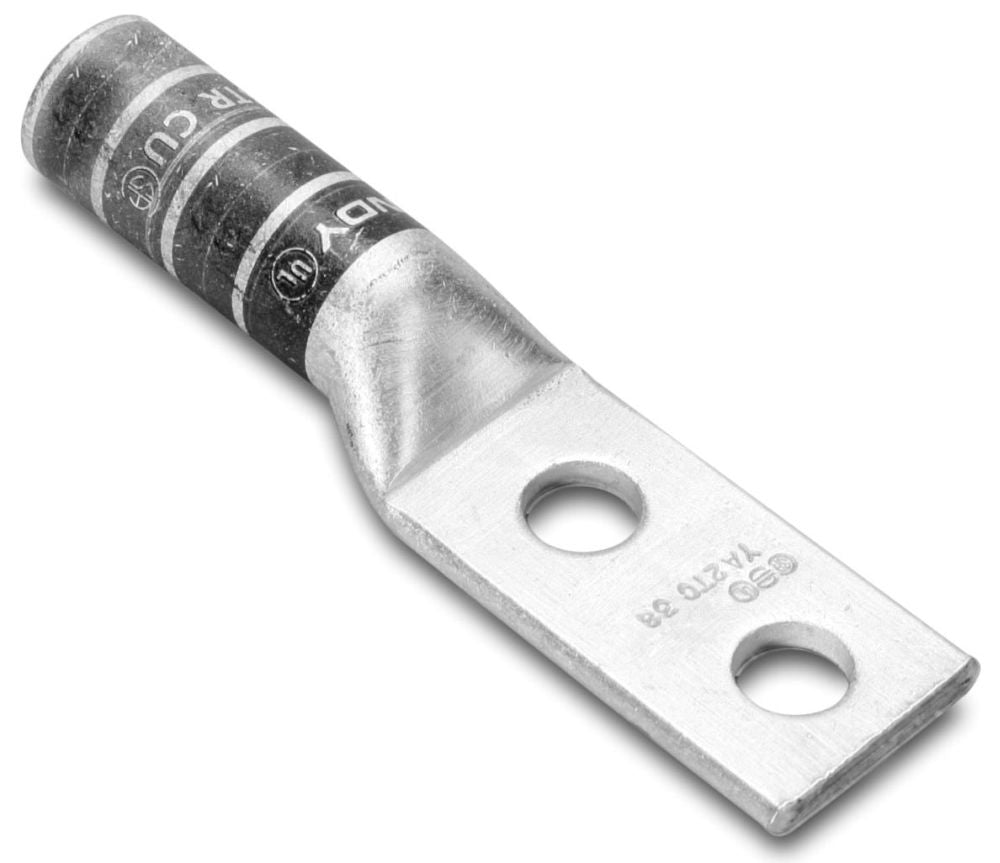 BURNDY Burndy YA2C2TC38 2 AWG CU Two Hole 3/8 Stud Size Long Barrel Internal Chamfer