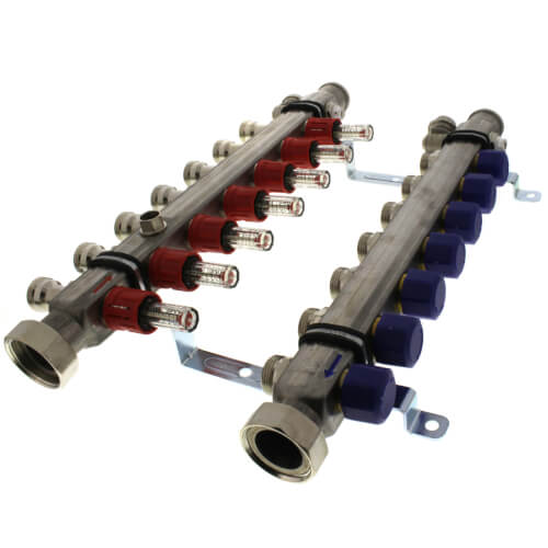 VIEGA Viega 16035 1-1/4 x 1, Union x FPT, Stainless Steel, 7-Port, Heating and Cooling Manifold with Air Bleeder/Shut-Off Balancing Valve and Supply Flow Meter Valve