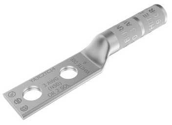 BURNDY BURNDY YA3C2TC14 3 AWG CU, Two Hole, 1/4 Stud Size, 5/8 Hole Spacing, Long Barrel Internal Chamfer, Tin Plated, UL/CSA, 90?C, Up to 35kV