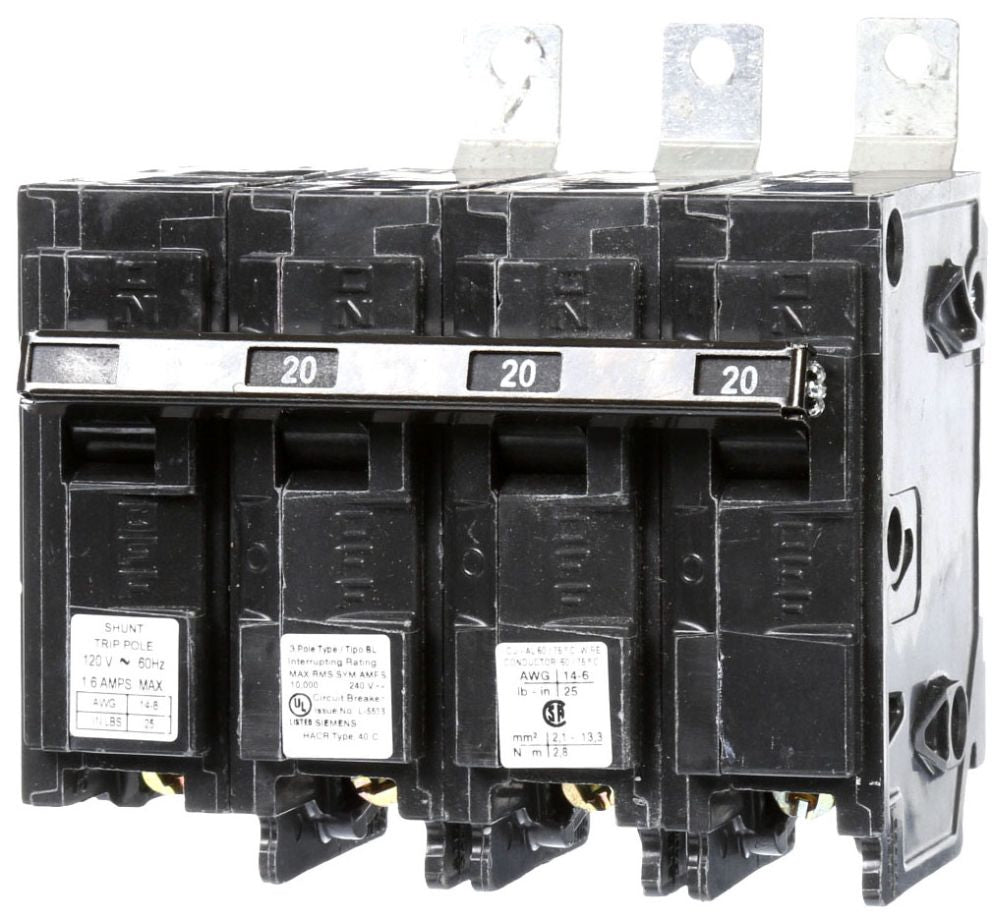 SIEMENS Siemens B32000S01 3-Pole 240 VAC 20 Amp 10 kA Bolt-On Common Trip Thermal Magnetic Molded Case Circuit Breaker