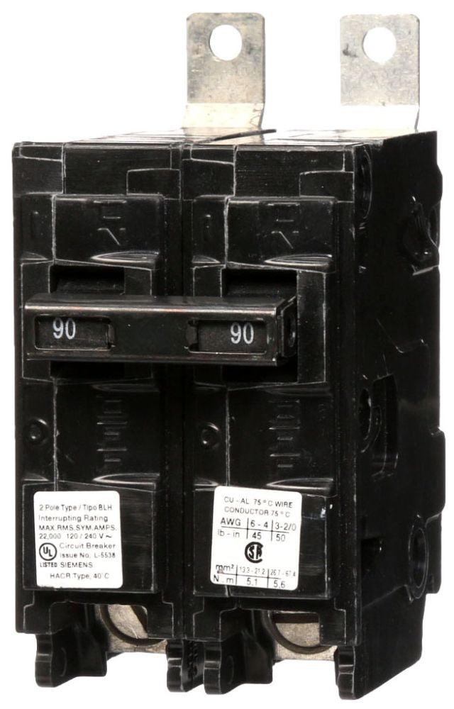 SIEMENS Siemens B290H 2-Pole 90 Amp 120/240 Volt 22 kA Bolt-On Molded Circuit Breaker