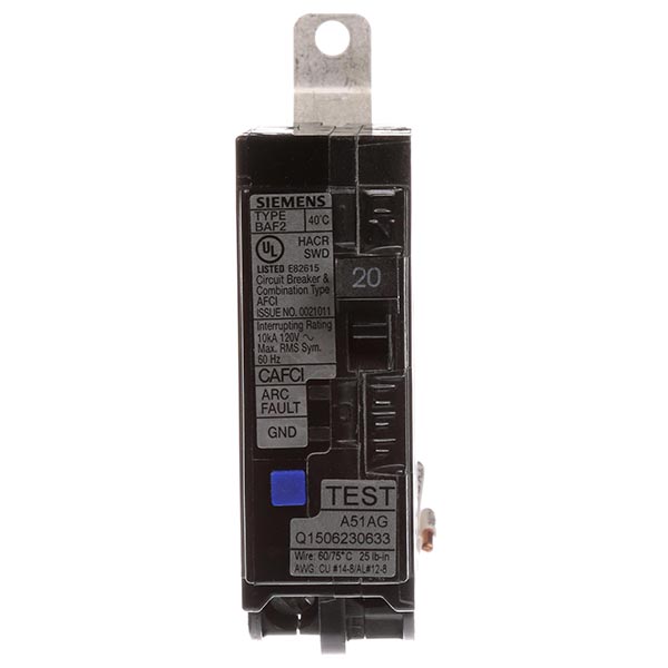SIEMENS Siemens BA120AFC 1-Pole 20 Amp 120 VAC 10 kA Arc Fault Circuit Interrupter
