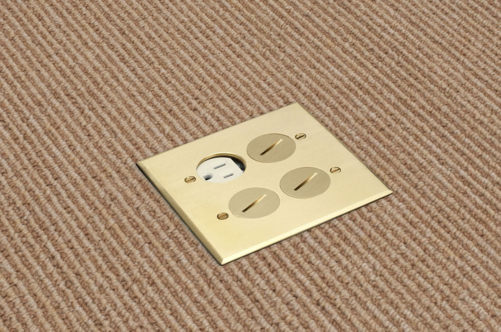 ARLINGTON Arlington FLB5541MB Floor Box Kit with Steel Box and Metallic Cover with Four Threaded Plugs Two Gang Brass