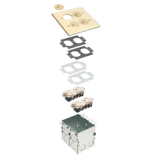 ARLINGTON Arlington FLB5541MB Floor Box Kit with Steel Box and Metallic Cover with Four Threaded Plugs Two Gang Brass