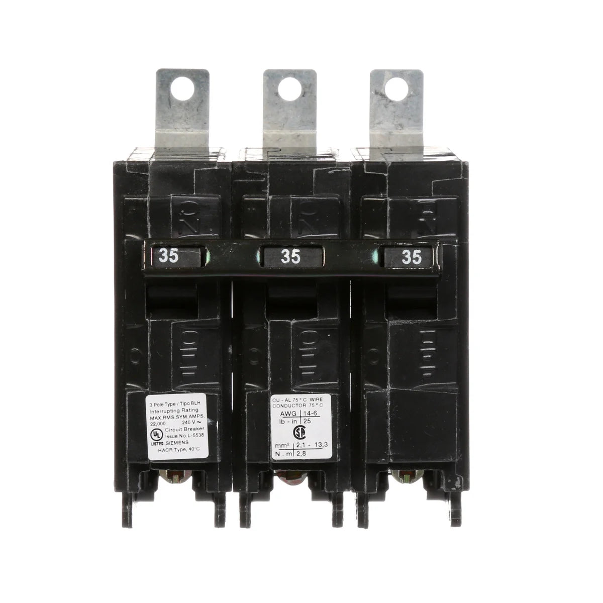 SIEMENS Siemens B335H 3-Pole 35 Amp 240 VAC 22 kA Bolt-On Molded Case Circuit Breaker